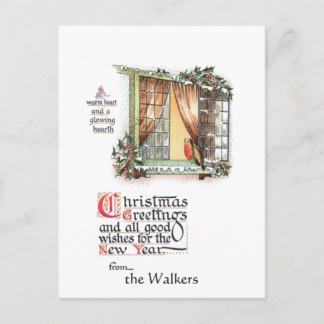 Sweet Christmas Robin am Snowy Window Postkarte (Vorderseite)