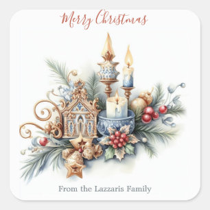Sweet Christmas Watercolor Image Quadratischer Aufkleber