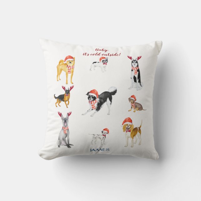 Sweet Christmas Weihnachtsmannmütze Hunde Monogram Kissen (Vorderseite)