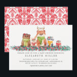 Sweet Christmas Woodland Animals Baby Shower Einladung<br><div class="desc">Aquarellfarbene Weihnachtswaldtiere Baby Dusche Einladung für ein Baby oder einen Jungen & eine geschlechtsneutrale Babydusche mit rotem Damast zurück.</div>