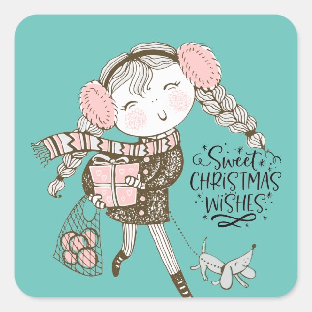 Sweet Christmas Wünsche Quadratischer Aufkleber (Vorderseite)