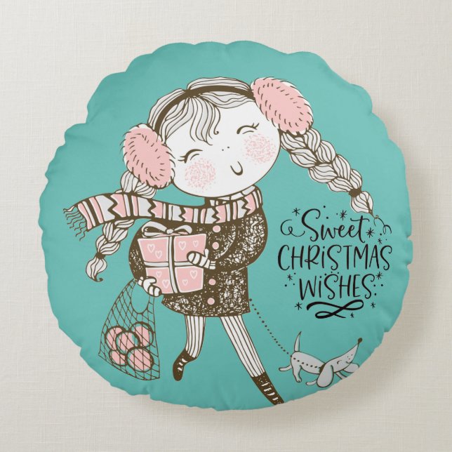 Sweet Christmas Wünsche Rundes Kissen (Vorderseite)
