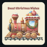 Sweet Christmas wünscht Lebkuchenzug Quadratischer Aufkleber<br><div class="desc">Sweet Christmas wünscht Lebkuchenzug Square Sticker</div>