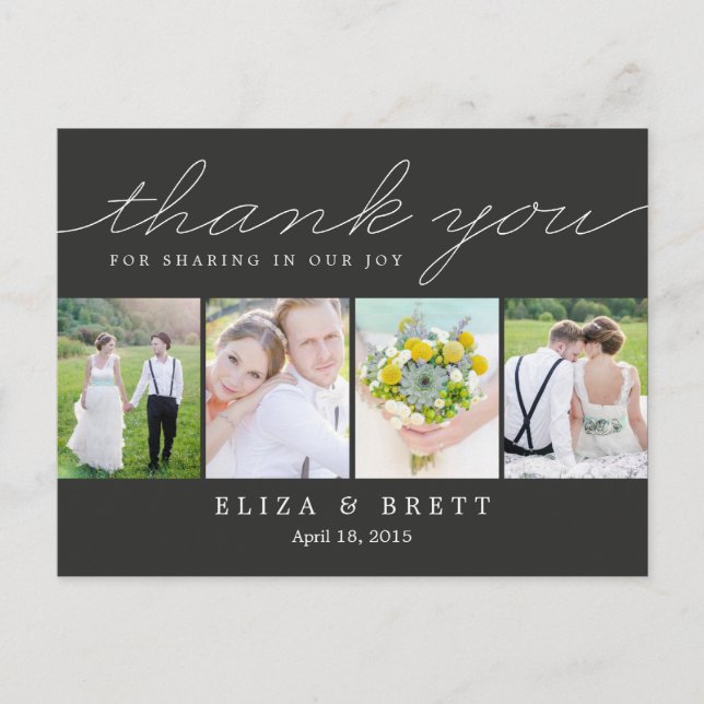 Sweet Collage Wedding Dankeschön Card - Kohle Postkarte (Vorderseite)
