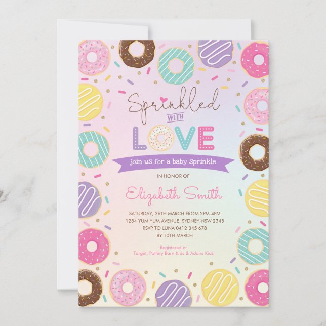 Sweet Colorful Doughnut Girl Baby Sprinkle Einladung (Vorderseite)