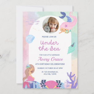 Sweet & Colorful Mermaid Thema Geburtstag Einladung