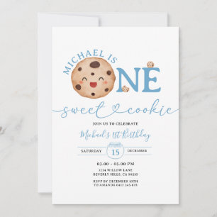 Sweet Cookie Boy First Birthday Blue Gingham Jar Einladung