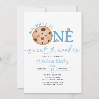 Sweet Cookie Boy First Birthday Blue Gingham Jar Einladung