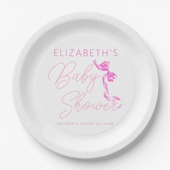 Sweet Coquette Pink Bow Krawatte Elegant Babydusch Pappteller (Vorderseite)