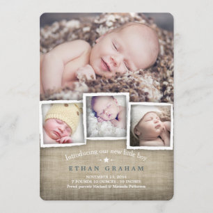 Sweet Country Burlap Baby Boy Faire-part de naissa