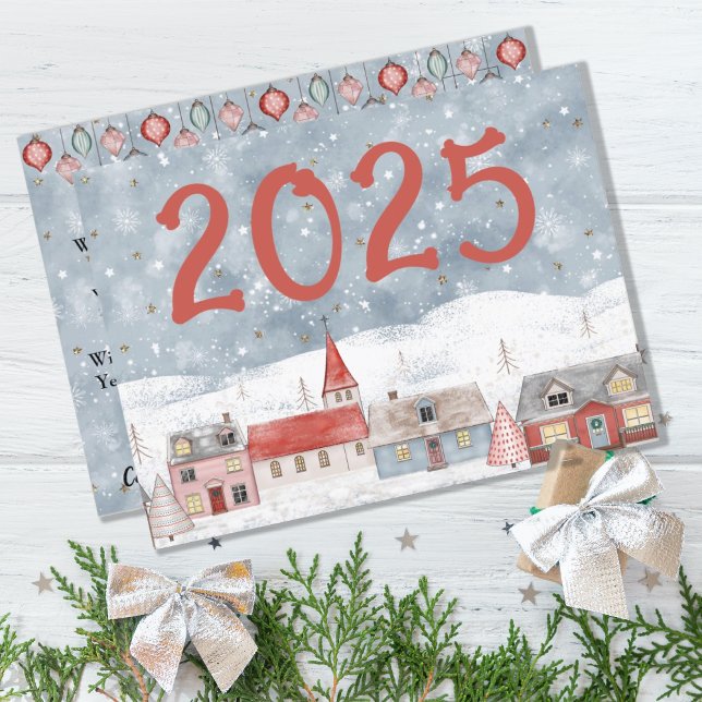 Sweet Country Maisons 2025 Carte de Nouvel An (SWEET COUNTRY WINTER LANDSCAPE NEW YEARS 2025 GREETING CARD)