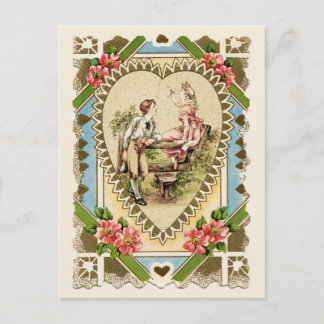 Sweet Couple in Heart Frame Vintag Reproduction Postkarte