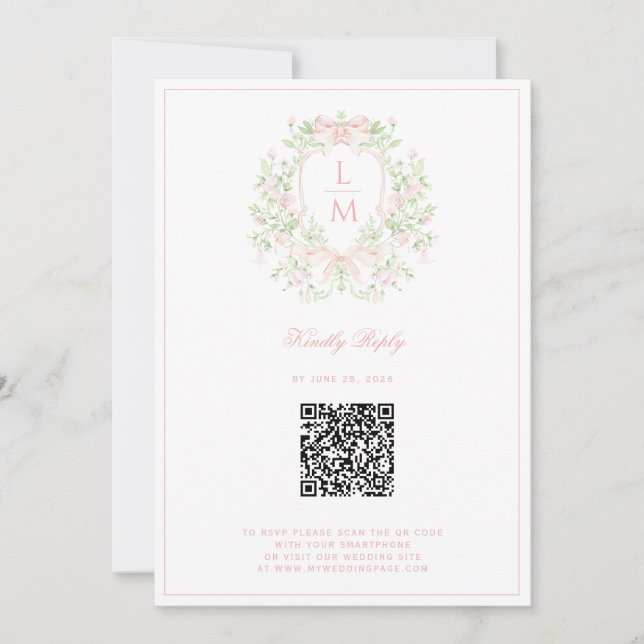 Sweet Crest mit rosa Schleifen - Save the Date (Vorderseite)