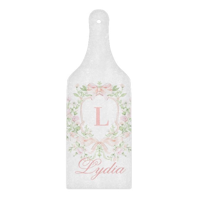 Sweet Crest w/ Pink Bows | Monogram  Schneidebrett (Vorderseite)