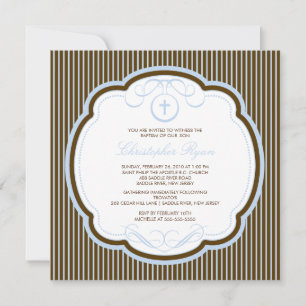 Sweet Cross Blue & Brown Boy Baptisse Inlusion Einladung