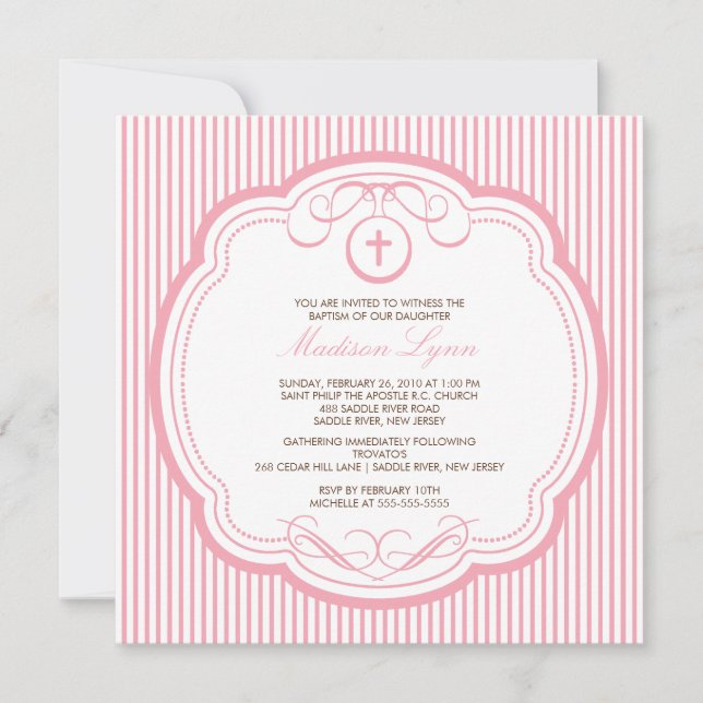 Sweet Cross Pink Baby Girl Taufe Einladung (Vorderseite)