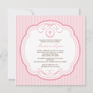 Sweet Cross Pink Baby Girl Taufe Einladung
