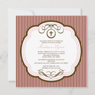 Sweet Cross Pink Baby Girl Taufe Einladung