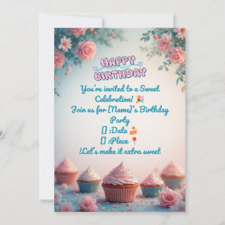  Sweet Cupcake Birthday Invitation 🎂 Pastel Party Einladung