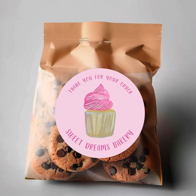 Sweet Cupcake Catering Bäckerei Pink BESTELLUNG DA Runder Aufkleber (Sweet Cupcake Catering Bakery Pink ORDER THANK YOU Classic Round Sticker
)