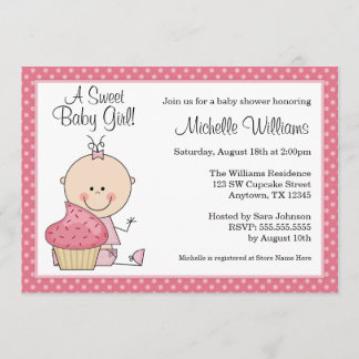 Sweet Cupcake Pink Polka Dot Girl Babydusche Einladung