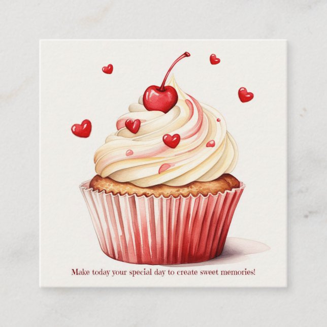 Sweet Cupcake Red Hearts Valentine's Day Card Begleitkarte (Vorderseite)