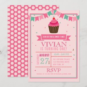 Sweet Cupcake rose Anniversaire Invitation