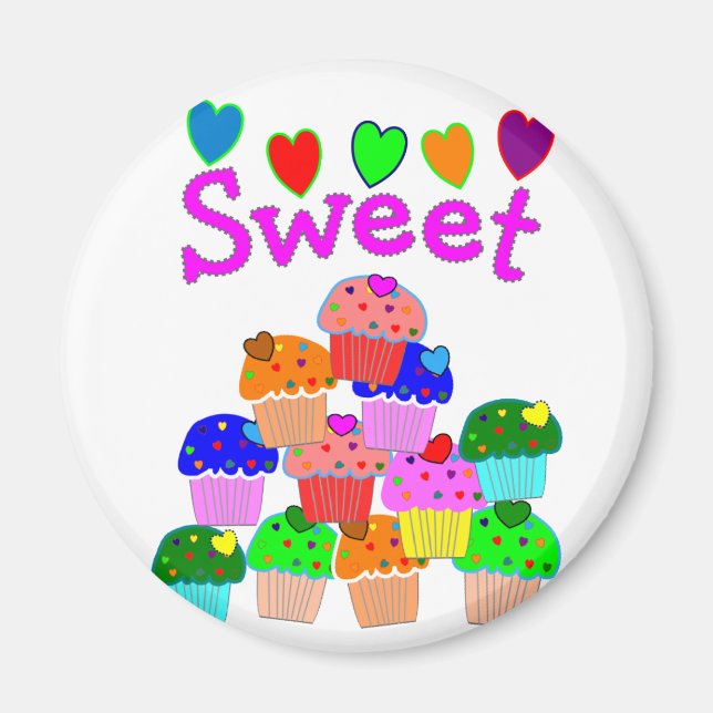 "Sweet" Cupcake Stack mit hellen Herzen Magnet (Vorne)
