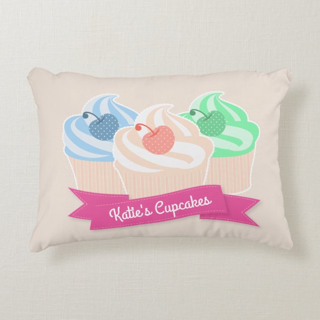 Sweet Cupcake Trio Personalisiert Pink Dekokissen (Vorderseite)