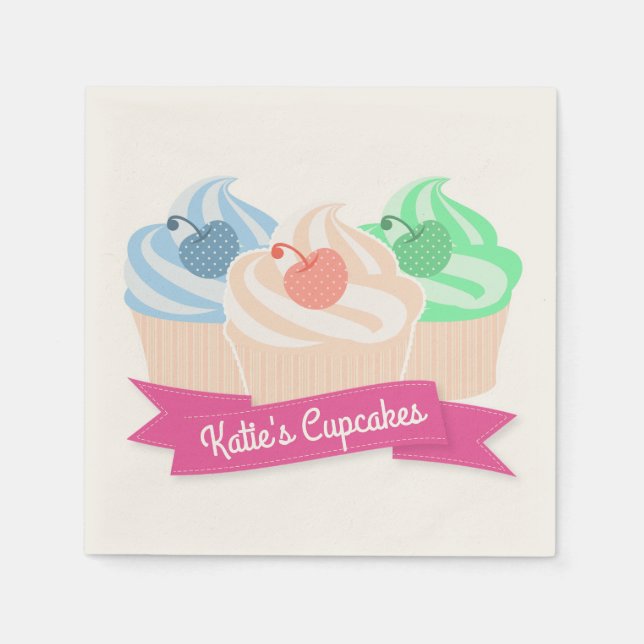 Sweet Cupcake Trio Personalisiert Pink Serviette (Vorderseite)
