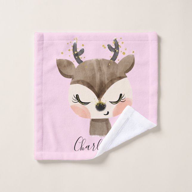 Sweet Cute & Girly Pastel Blush Rose Bébé Reindeer (Gant de toilette)