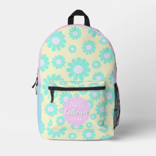 Sweet Daisy Baby Pastel Green Blue Pink Bedruckter Rucksack