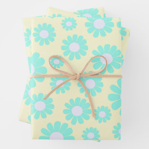 Sweet Daisy Baby Pastel Green Blue Pink Geschenkpapier Set