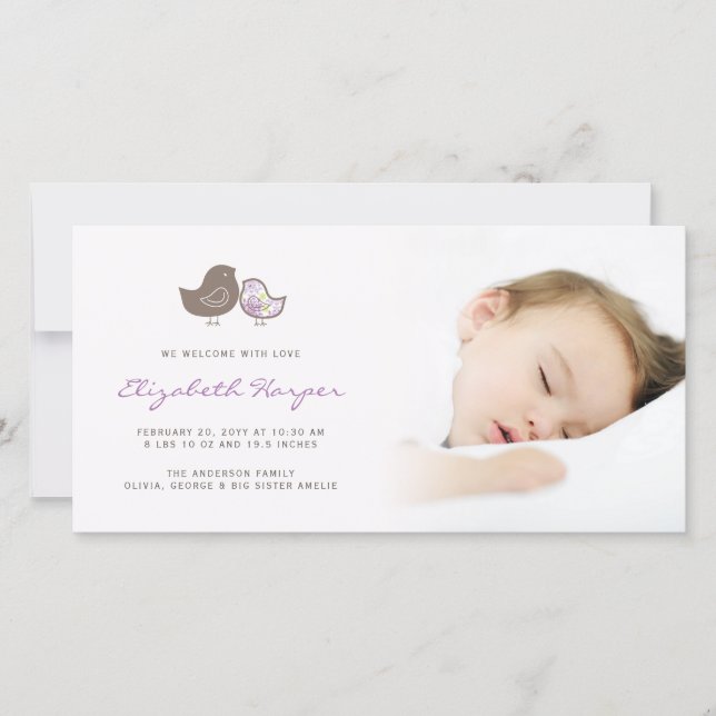 Sweet Damask Chicks Baby Girl Faire-part de naissa (Devant)