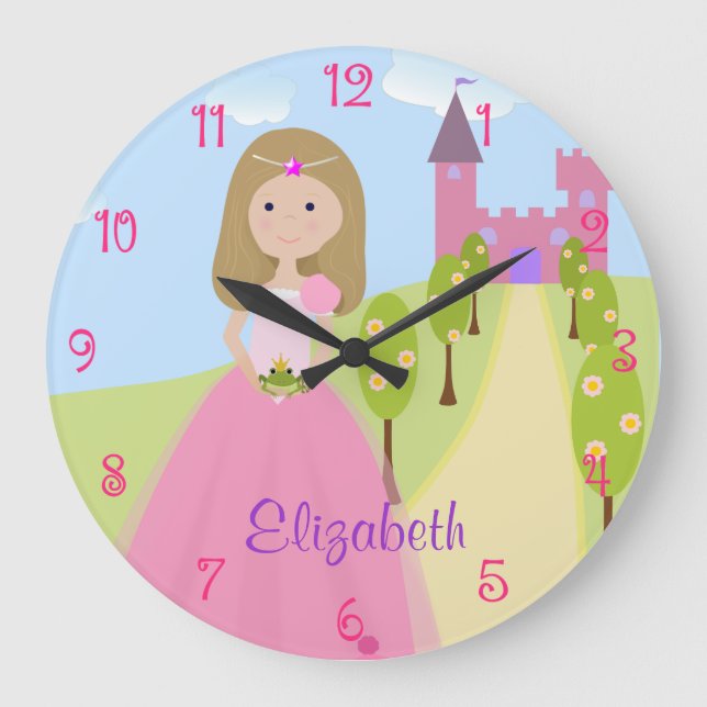 Sweet Dark Blonde Princess Personalisiert Große Wanduhr (Vorderseite)