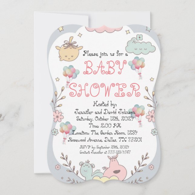 Sweet Delicate Balloon Baby Dusche Einladung (Vorderseite)