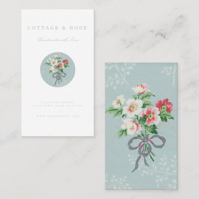 Sweet Delicate Shabby Hütte Blue Floral Bouquet Visitenkarte (Vorne/Hinten)