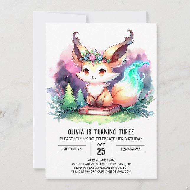 Sweet Digital Fox Geburtstag Einladung (Vorderseite)