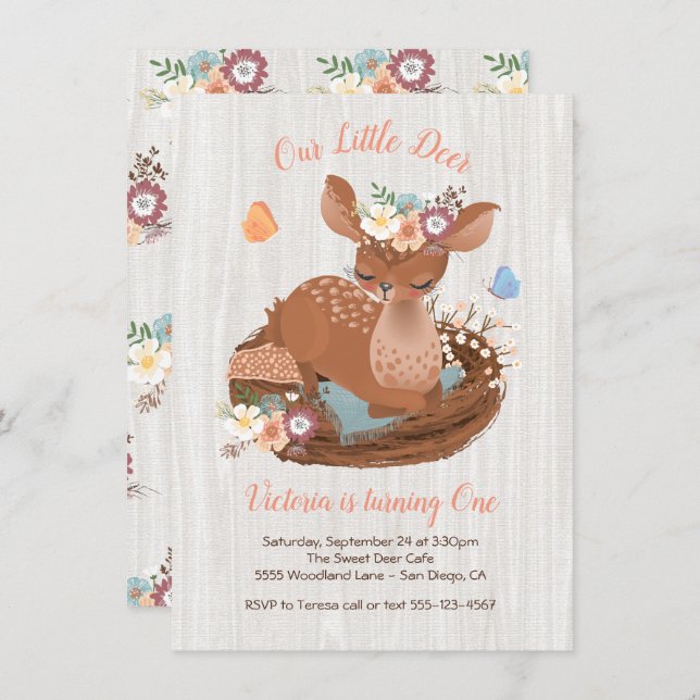 Sweet doe Deer Anniversaire Invitations (Devant / Derrière)