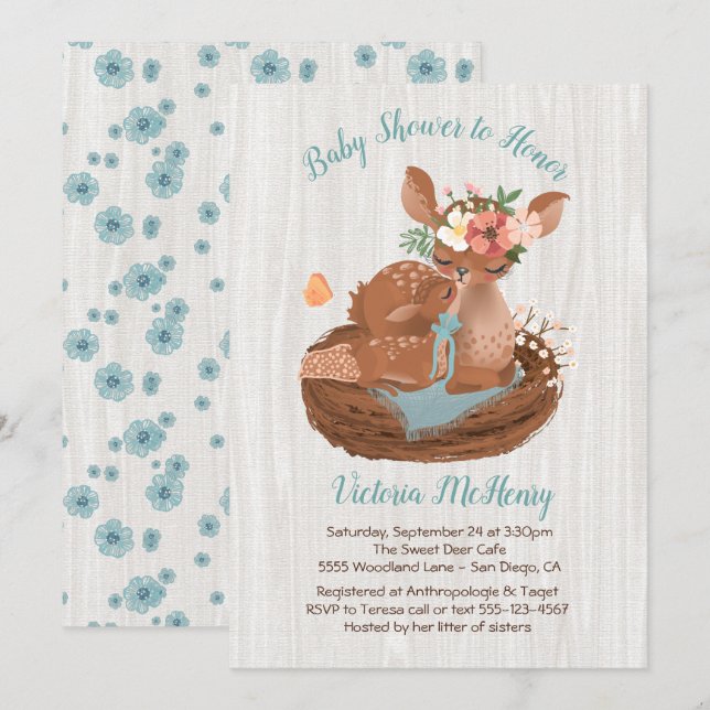 Sweet doe und Momma Deer Baby Dusche Einladungen (Vorne/Hinten)