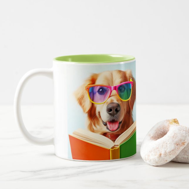Sweet Dog Reading Zweifarbige Tasse (Mit Donut)
