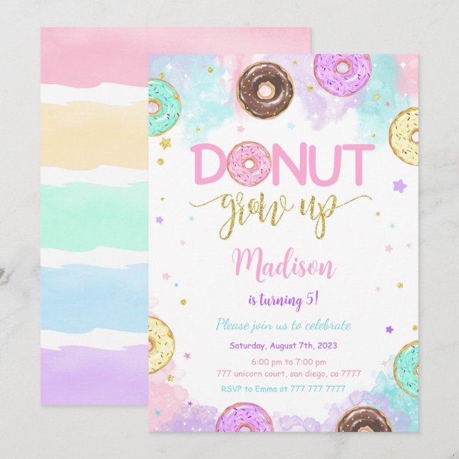 Sweet Donut Birthday Einladung (Vorne/Hinten)