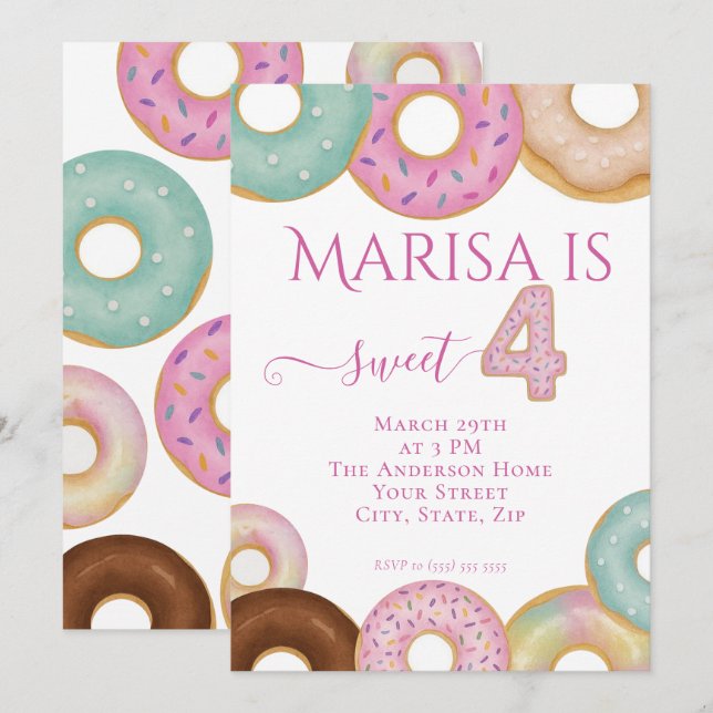 Sweet Donut Birthday | Party für farbige Kinder - Einladung (Vorne/Hinten)