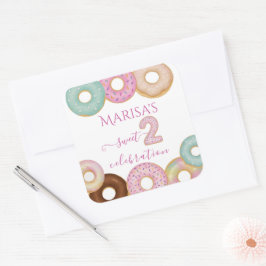 Sweet Donut Birthday | Party für farbige Kinder - Quadratischer Aufkleber