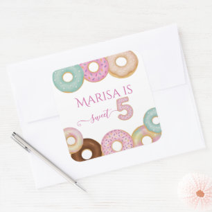 Sweet Donut Birthday Party für farbige Kinder - Quadratischer Aufkleber