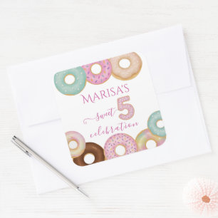Sweet Donut Birthday   Party für farbige Kinder - Quadratischer Aufkleber