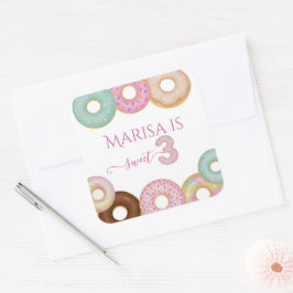 Sweet Donut Birthday | Party für farbige Kinder - Quadratischer Aufkleber