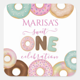 Sweet Donut Birthday | Party für farbige Kinder - Quadratischer Aufkleber