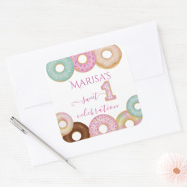 Sweet Donut Birthday | Party für farbige Kinder - Quadratischer Aufkleber