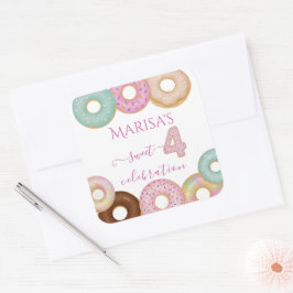 Sweet Donut Birthday | Party für farbige Kinder - Quadratischer Aufkleber